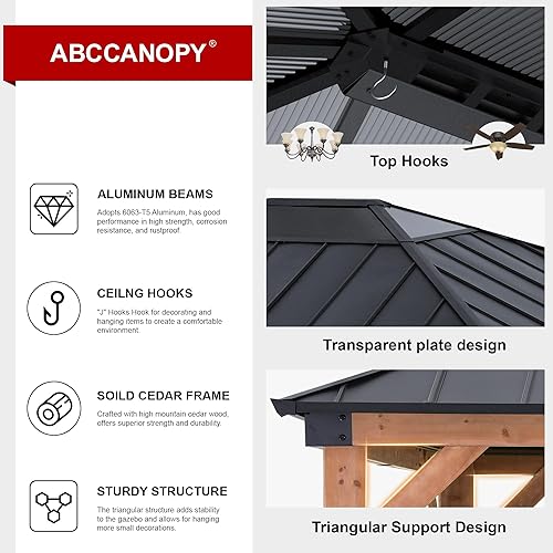 Miniatura 7 de ABCCANOPY Gazebo de madera de 11 x 13 pulgadas para patio al aire libre con techo de metal duro para jardín, patio trasero y terraza