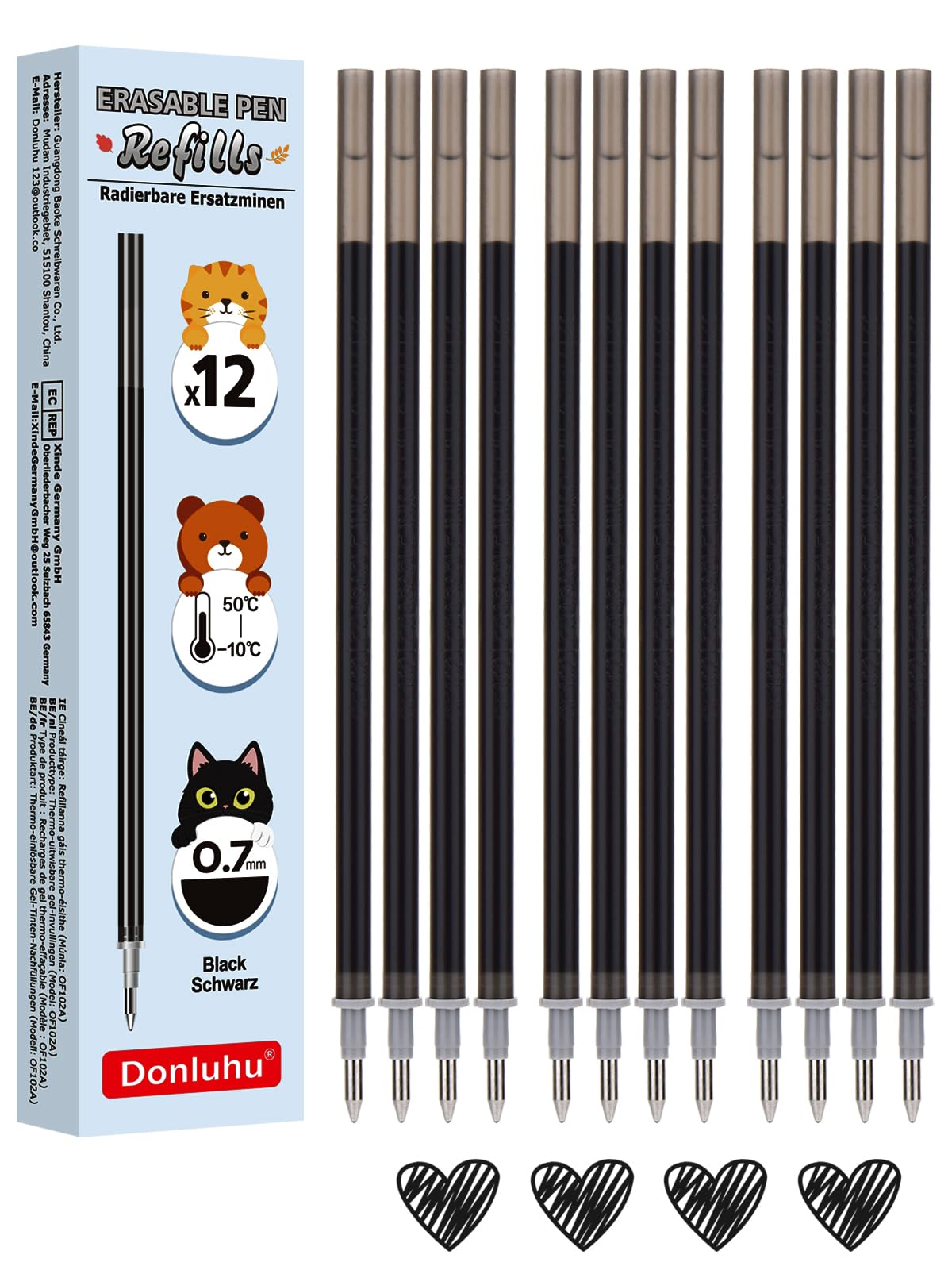 Donluhu 12x Radierbarer Ersatzminen Blau - Kompatibel Mit Legami - Einfach zu radieren - Stiftspitze 0,7mm,Höhe 13 cm