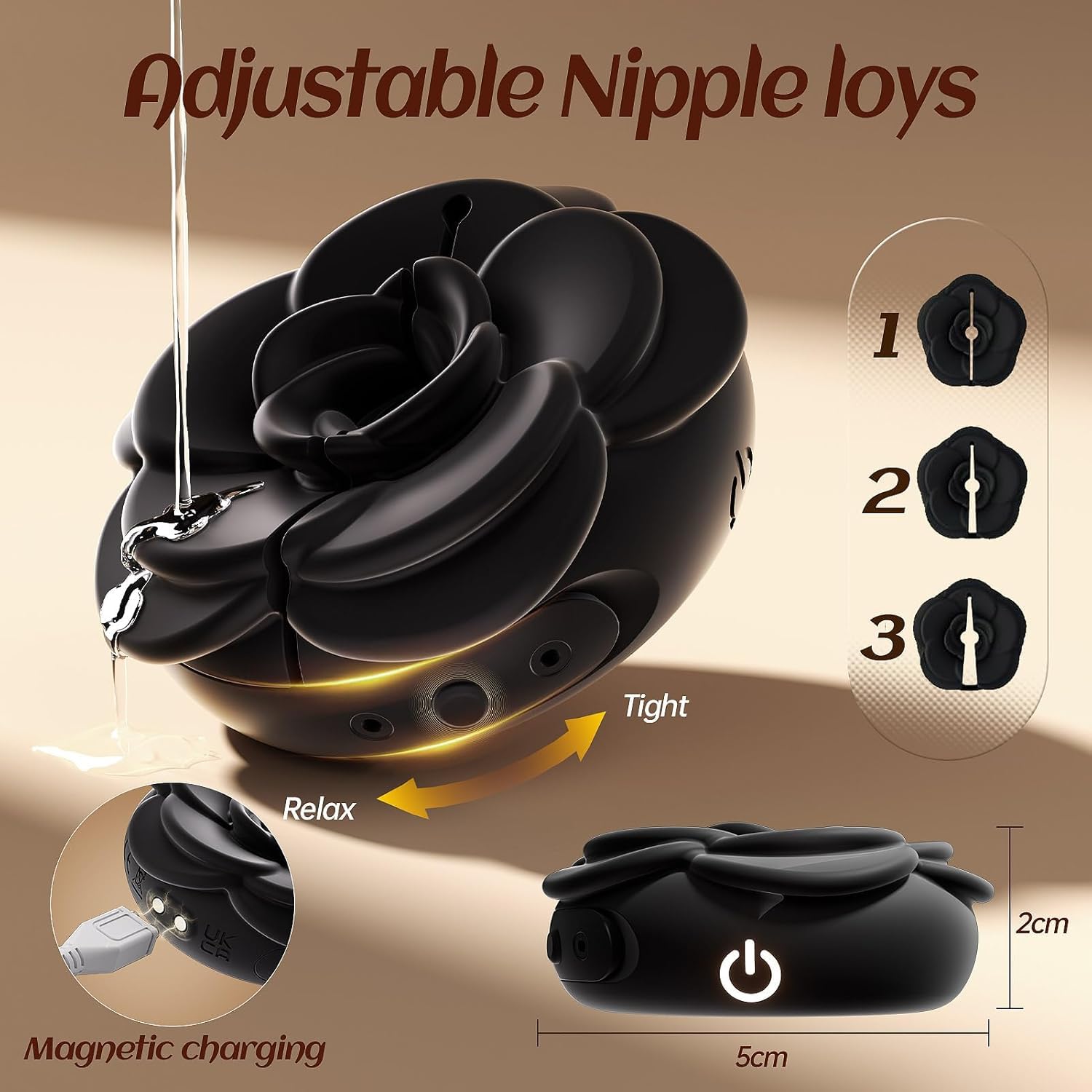 foshjay Nipple Toys Rose Toy - Nipple Clamps BDSM Toys with 9 Vibrating Modes Female Sex Toys 1 Pair Adult Toys for Women Silicone Nipple Vibrator Adjustable Couples Sex Toy: Black Rose
