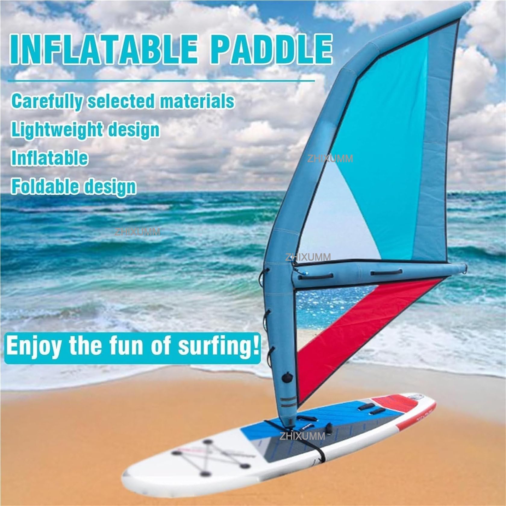 Sup Professional Inflatable Paddle Board, Inflatable Sail Professional, 435 X 188 Cm Windsurfing Kites, Oxford Cloth + Pvc Niebieskie I Czerwone SkrzydłO Dmuchane, 360° Obrotowa Podstawa