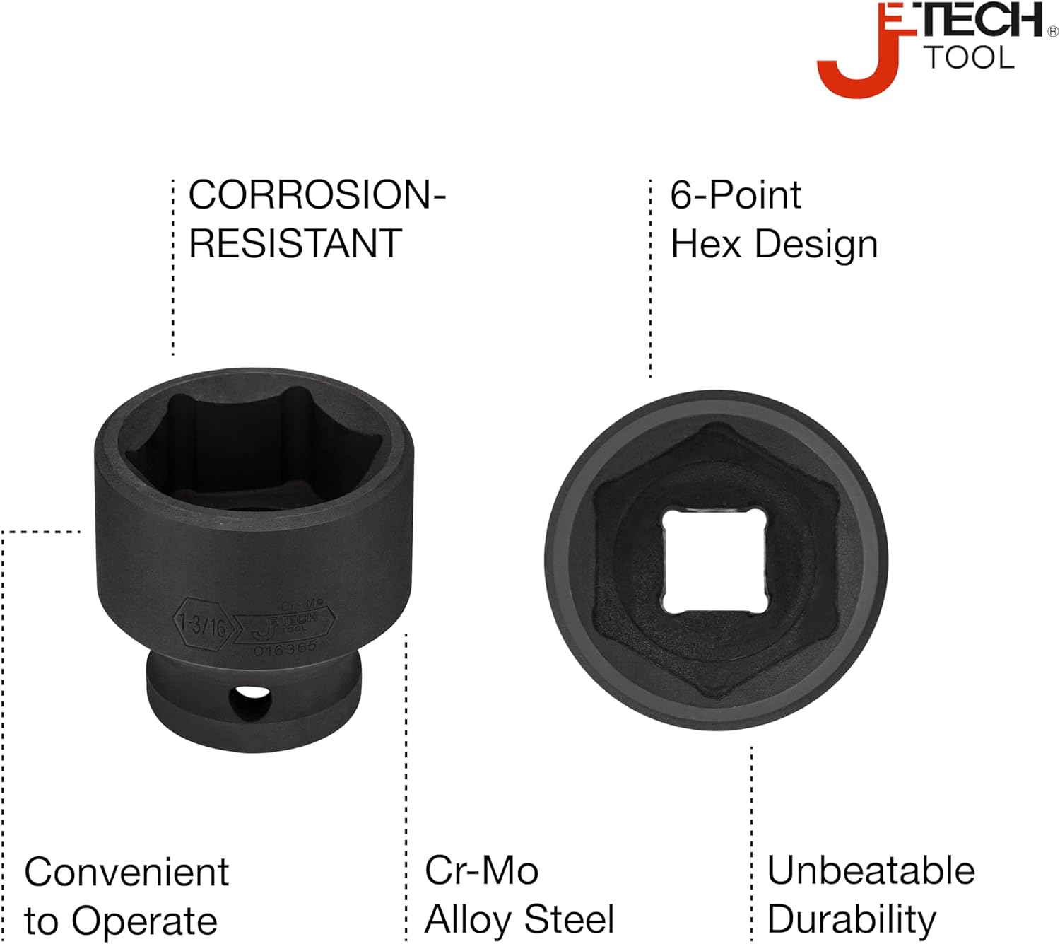 JETECH 1-3/16" Standard Impact Socket, 1/2" Drive Shallow Socket, Cr-Mo Steel, 6-Point, for Automotive Repair & Impact Wrenches