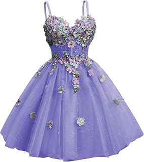 3D Floral Short Homecoming Dresses for Teens Spaghetti Straps DAMA Dress for Quinceanera Puffy Tulle Short Ball Gown