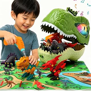 恐竜 おもちゃ Cute Stone 恐竜フィギュア 102点 DIY組み立て 電動ドライバー 収納ケース ライト サウンド 知育玩具 大工さん | 工具あそび 冒険マップ 光と音の演出 お片付け習慣 集中力アップ 創造力育成 手先トレーニング 親子遊び 誕生日 プレゼント