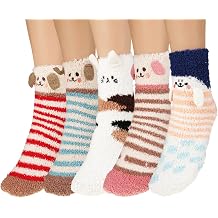 5 Pairs Fluffy Slippers Women, Winter Comfy Warm Slipper Sock, Animal Fuzzy Socks Bed Warm Cosy Thermal Fuzzy Slipper Socks