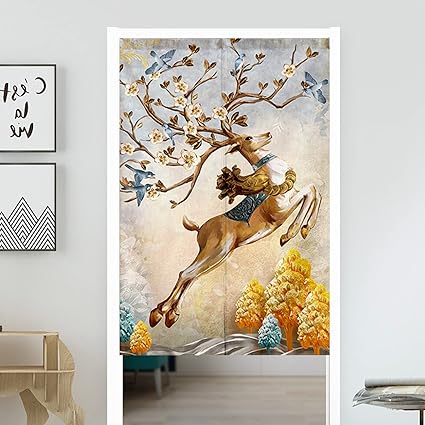 Amazon カッキガッキ 和風 暖簾 のれん 鹿 イラスト 突っ張り棒付き 北欧 オシャレ インテリア パーティション 目隠し 出入り口 ドアカーテン 戸口カーテン 飾り 面白い モダン 可愛い 日除け 遮熱 冷気遮断 防寒 防音 居酒屋 飲食店 玄関 風呂 棚 洗面所 脱衣所 銭湯