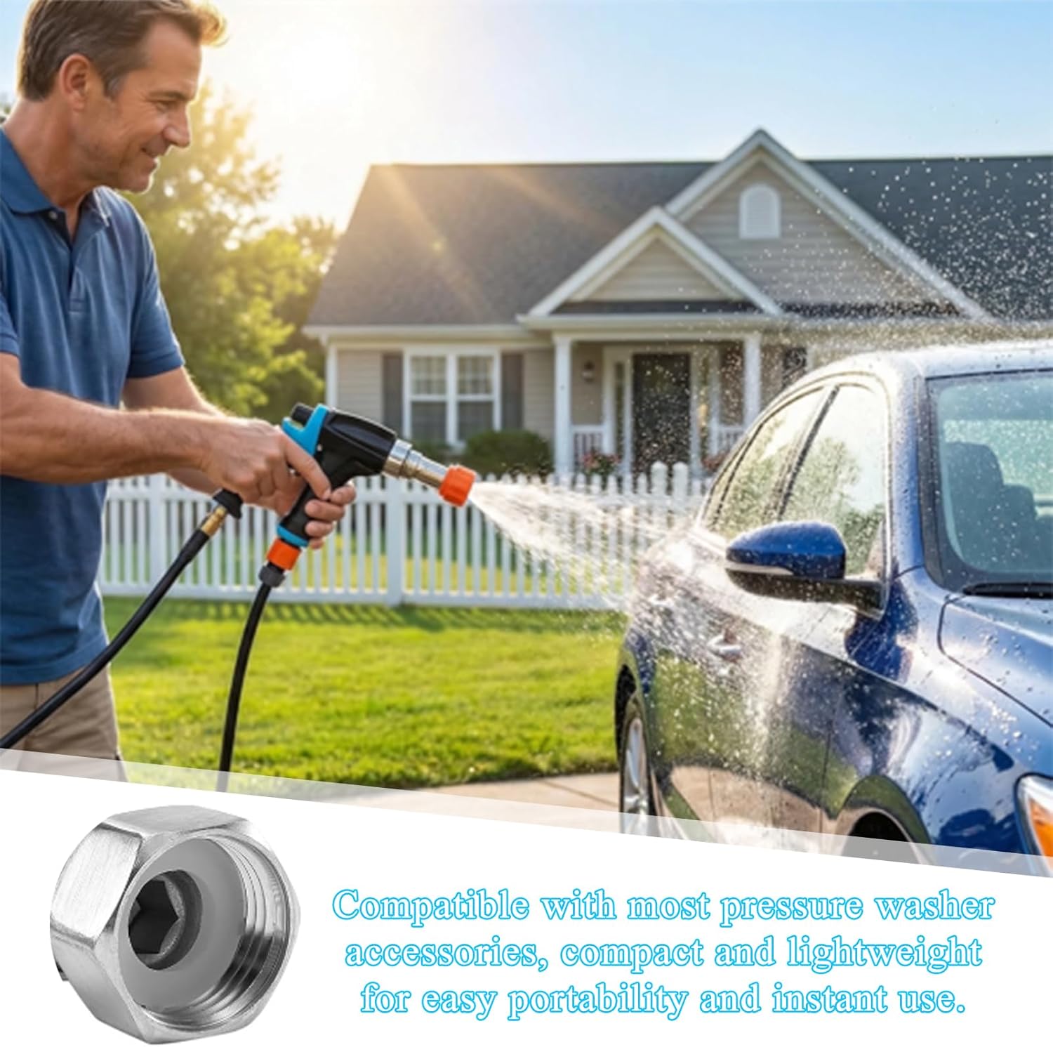 Garden Hose to Pressure Washer Adapter, 3/4-Inch Ght Connection to 1/4-Inch Stainless Steel Quick-Connect Fitting, Tool-Free, Ideal for Car Washing and Household Cleaning