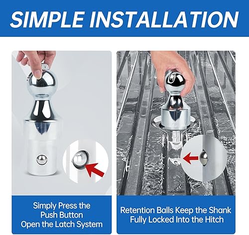 Miniatura 4 de Lrichy 60629 Bola de cuello de cisne, bola GTW de 2-516 pulgadas, 30000 libras, se adapta a Chevrolet Ford GMC Nissan Titan XD Ram Puck, cromada
