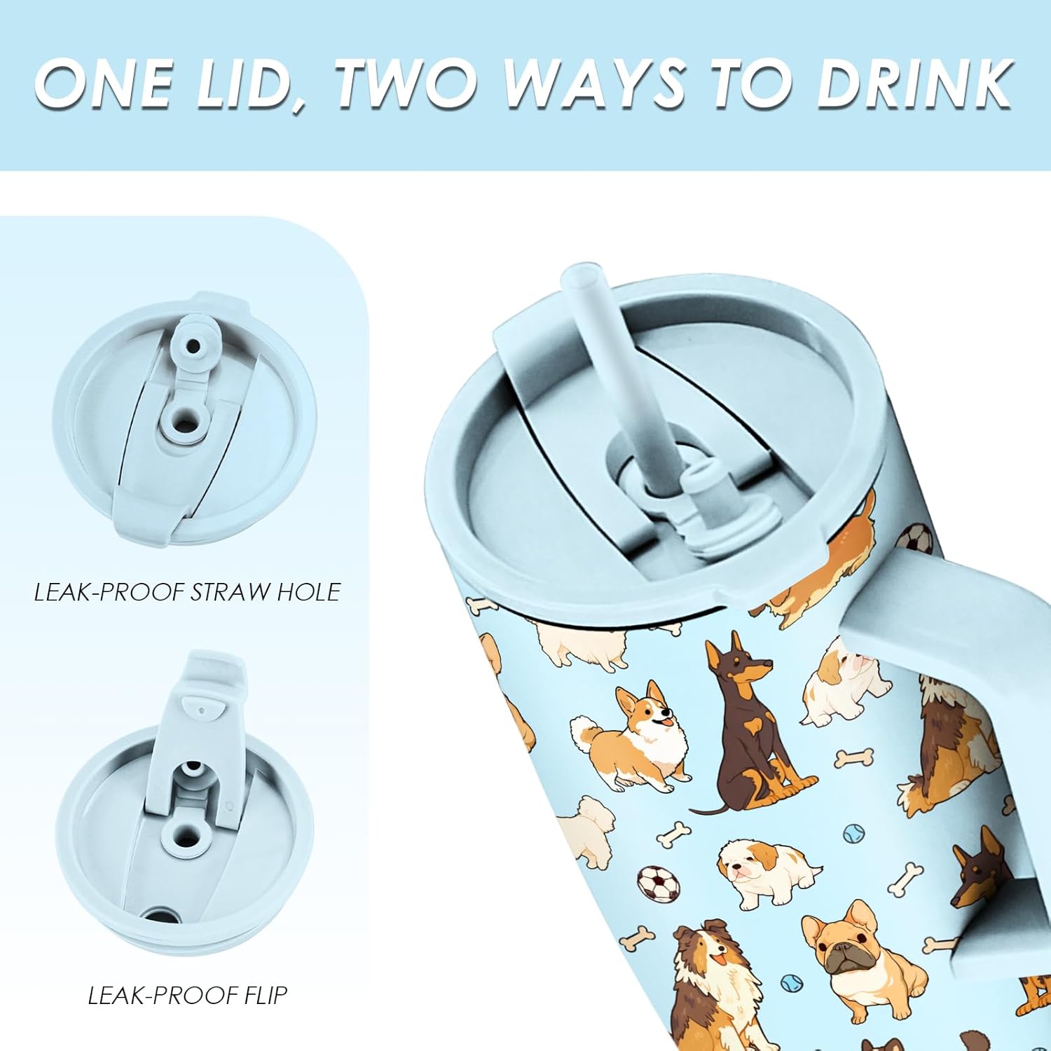 Dog Tumbler 40 oz with Handle and Straw, Leak-proof, Stainless Steel Insulated Travel Coffee Mug, Cute Dog Cup Gifts for Dog Mom Gifts for Dog Lovers Birthday Christmas (1 pc) - Image 3