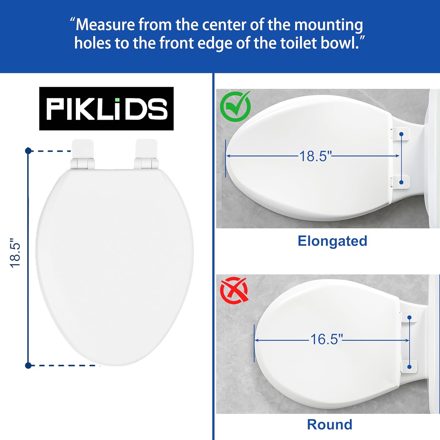 Toilet Seat, Slow Close, Soft Touch, Ultra-Smooth Matte Finish (No Orange-Peel Texture), Premium Moulded Wood, Quick Release, White, PIKLiDS (Elongated)
