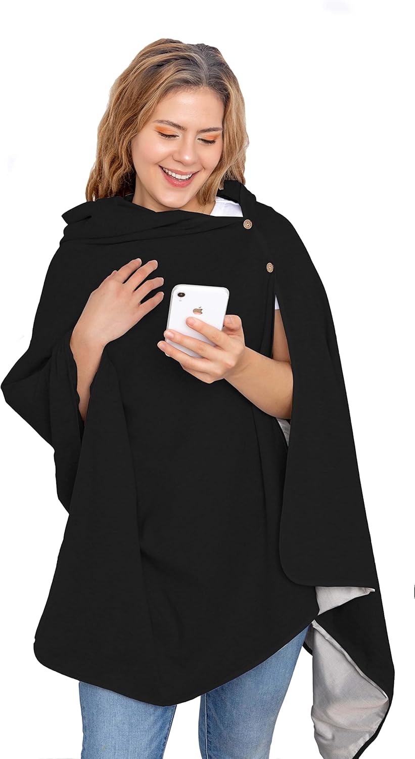 EMF Protection Poncho, Wrap. Wearable Blanket with Hood. Block EMF, RF, WiFi, Bluetooth. 72"x28". Black Color. For Men and Women.