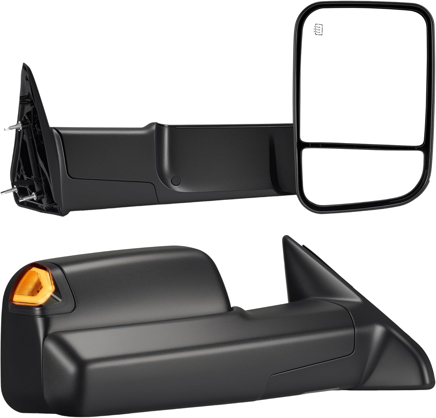 Tow Mirrors Compatible with 2009-2018 Dodge Ram 1500, 2010-2018 2500 3500, Flip Up Extended Trailer Towing Side Mirrors w/Smoked Turn Signal, Power Heated, Black