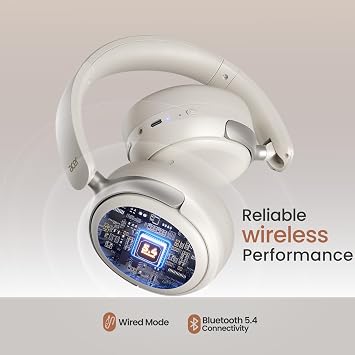 Acer OHR516 Noise Cancelling Headphones - Over Ear, 60H Battery, White | Memory foam for long wear, 40mm drivers for clear, USB-C fast charge, Light foldable for travel