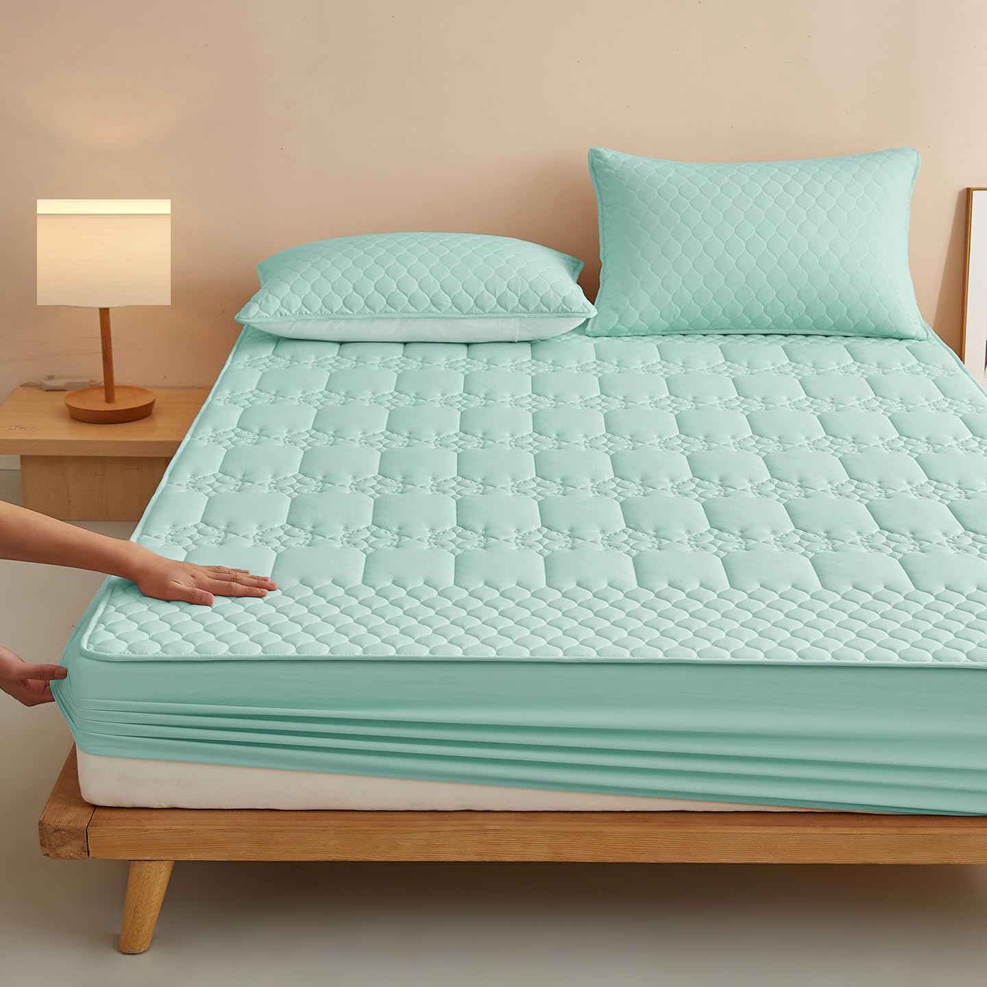 Protector de colchón Impermeable, Funda para colchón de 30 cm de Profundidad, para Dormitorio de Hotel o casa (Verde, Twin XL)
