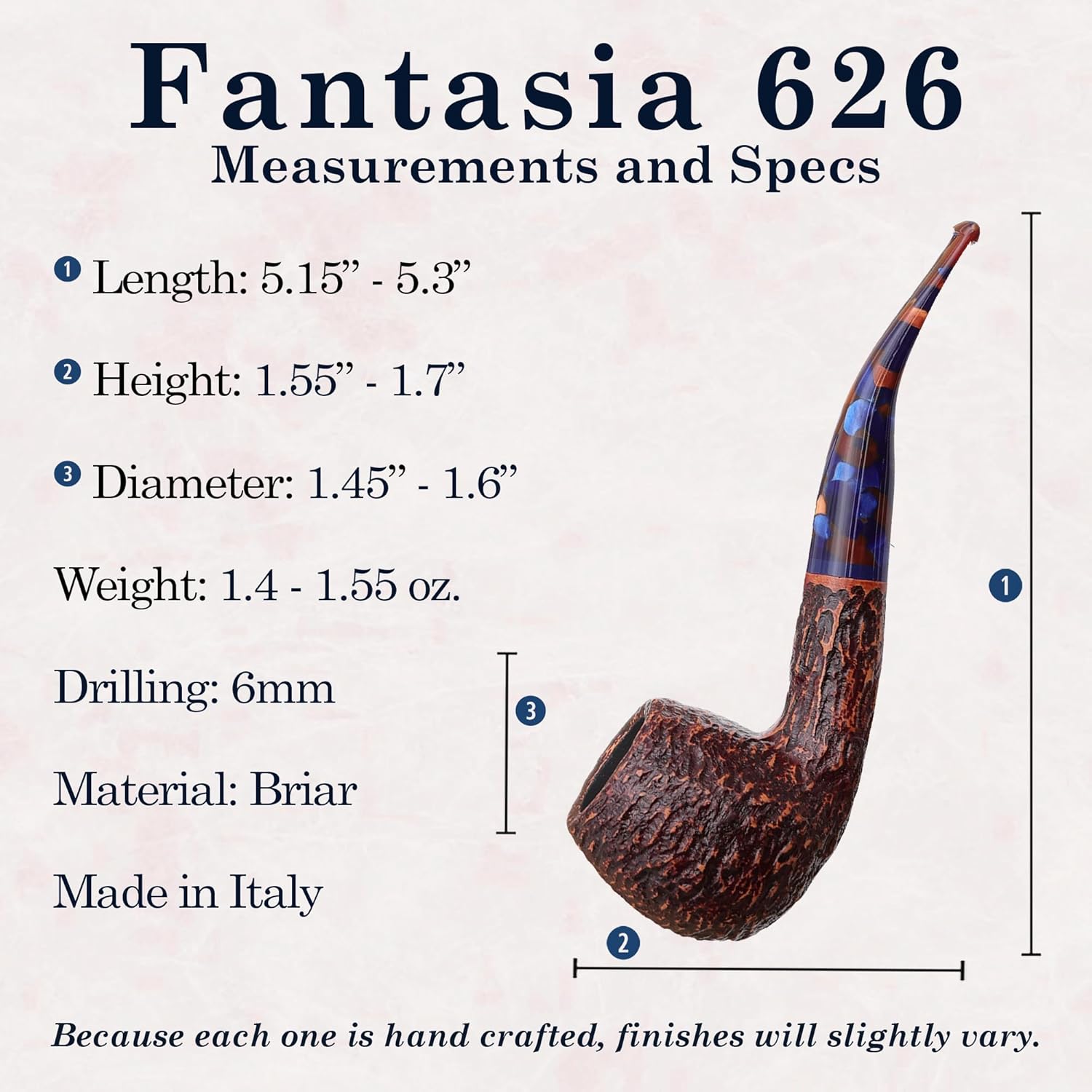Savinelli Fantasia Collection - Mosaic Pattern Hand Crafted Wood Briar Pipe, Made in Italy, 6mm (Brown 626)