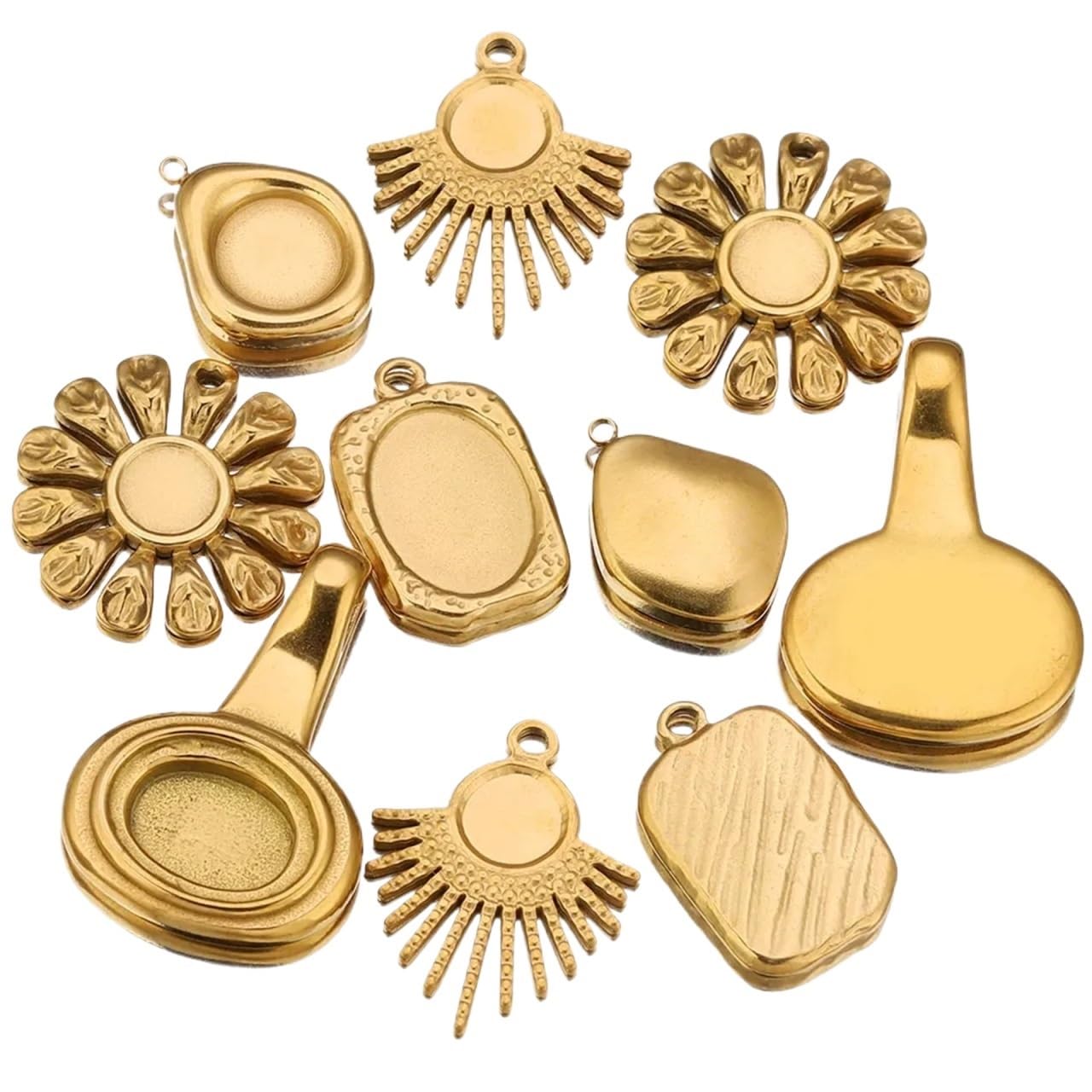 zyrqon 15pcs Stainless Steel Round Flower Bezel Charm Pendant Trays Blank Cabochon Base DIY Resin Cameo Jewelry Making Supplie Crafts(Flower)