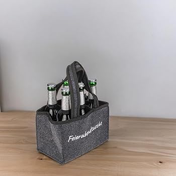 Borsa Portabottiglie Per 6 Bottiglie Da 0,5L - In Feltro Grigio Con Scritta Ricamata - Per Spiaggia E Parco