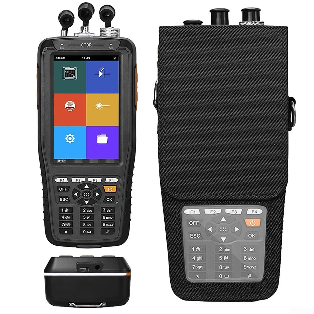 RANRAO 1310/1550nm 24/22dB OTDR 4-Zoll Touchscreen 60 km FTTH LWL Kabel Tester, Optische Zeitbereichs-Reflektometer mit SC(APC)+FC(APC)+FC zu LC(APC) Adapter