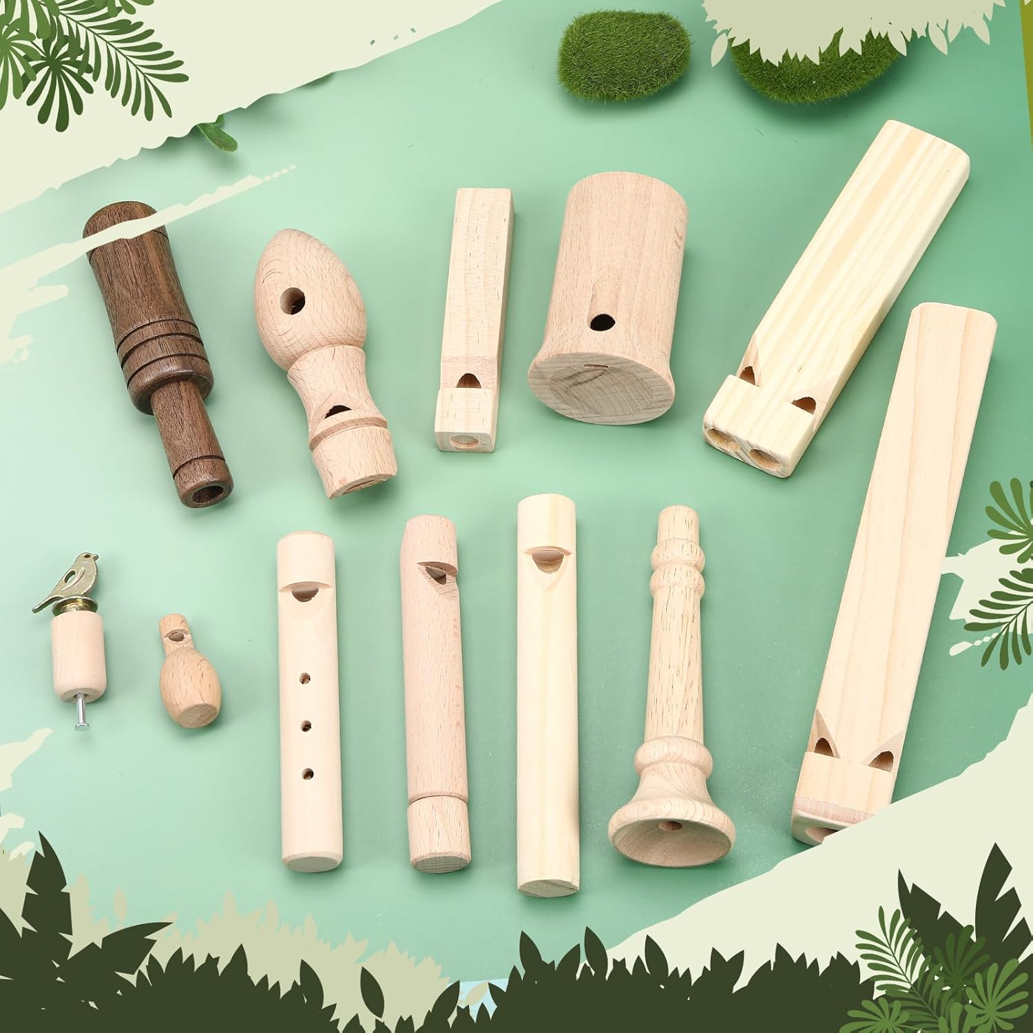 Shappy 12 Pcs Wooden Bird Call Set Handmade Bird Call Gifts for Birdwatchers, Nature Lovers, Outdoor Exploration Activities Camping Trips Realistic Sounding Whistle