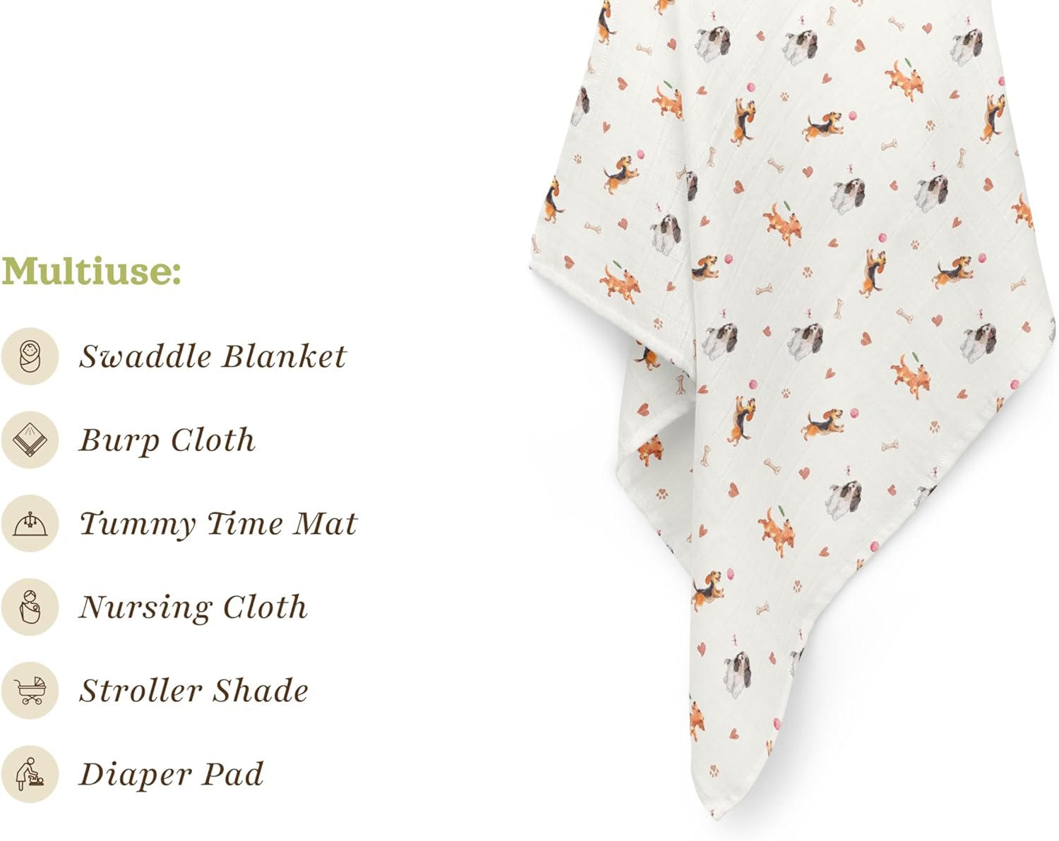 Muslin Swaddle Blankets, Soft Breathable Cozy Baby Blankets for Newborn Boys and Girls, 47” X 47“, 2 Pack Receiving Swaddles, 70% Viscose from Bamboo 30% Cotton (Playful Pals)