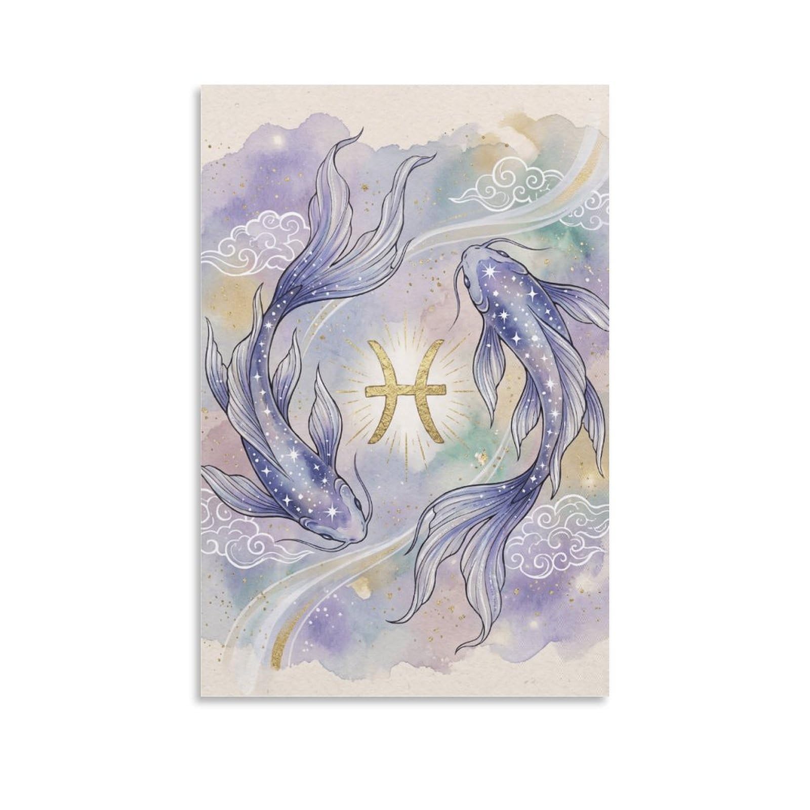 H3B8U2Y5 Pisces Koi Watercolor Canvas Wall Art, Modern Oriental Artwork