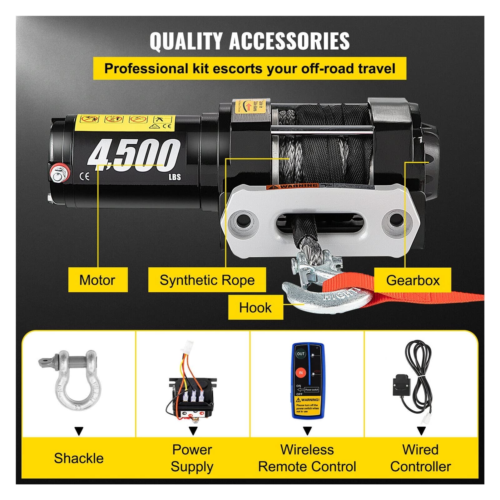 450 0lbs 12V Cabrestante eléctrico for 4x4 42.6 pies Correa de remolque automóviles sintheico con control inalámbrico Canal televisión británico Camión fuera camino