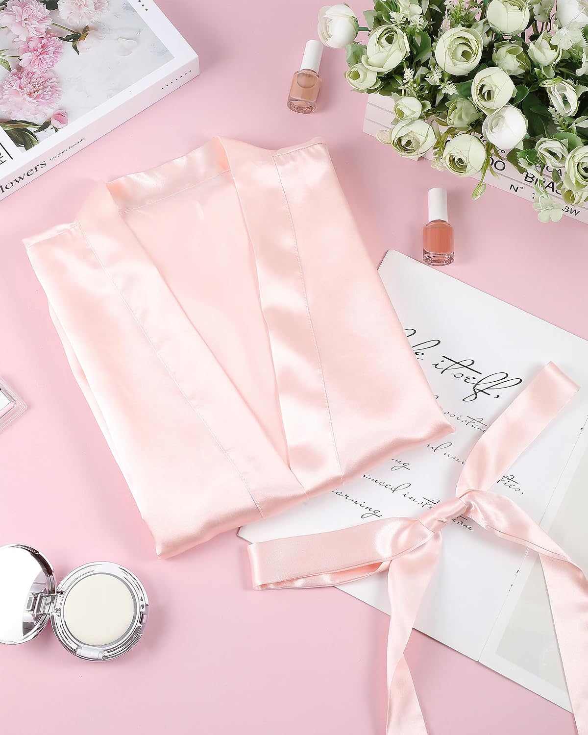 Xtinmee 6/12pcs Long Satin Kimono Robe, Sleepwear