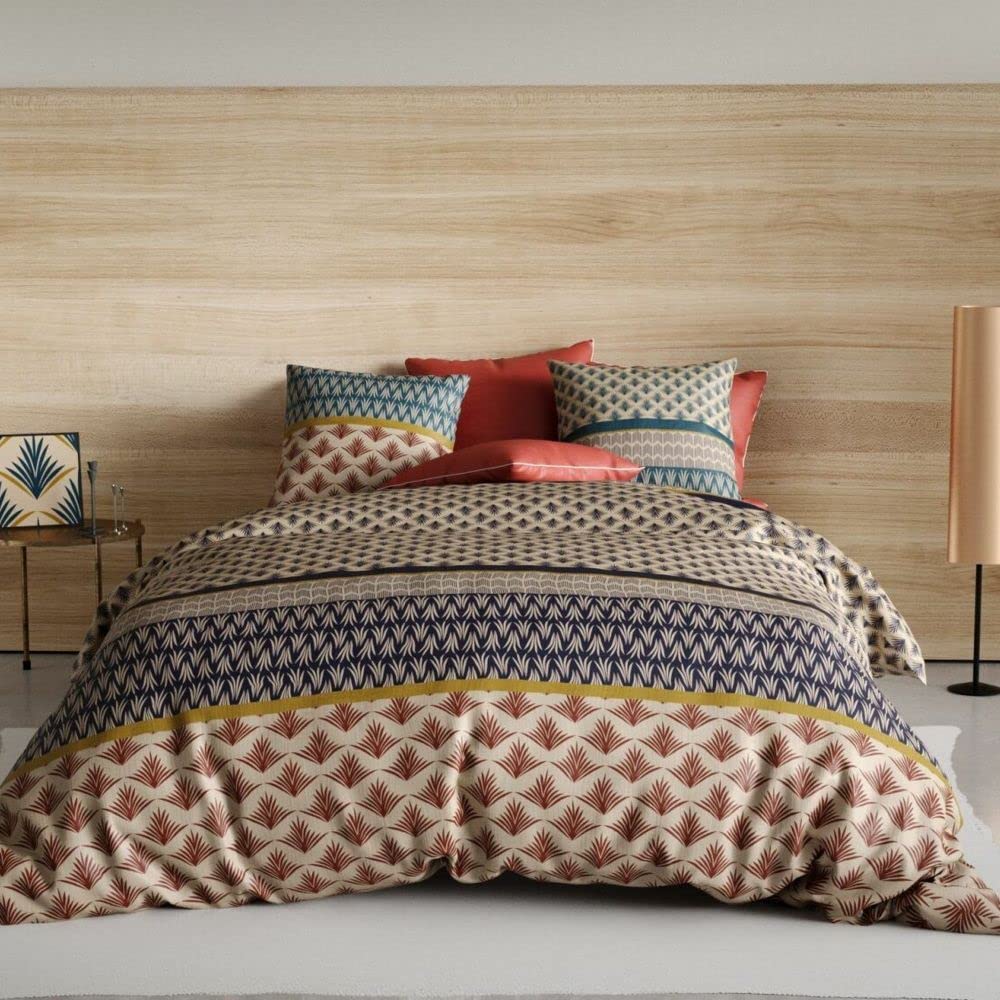 Housse de Couette réversible 220x240 cm + 2 taies d'oreiller 63x63 cm Percale de Coton Manille