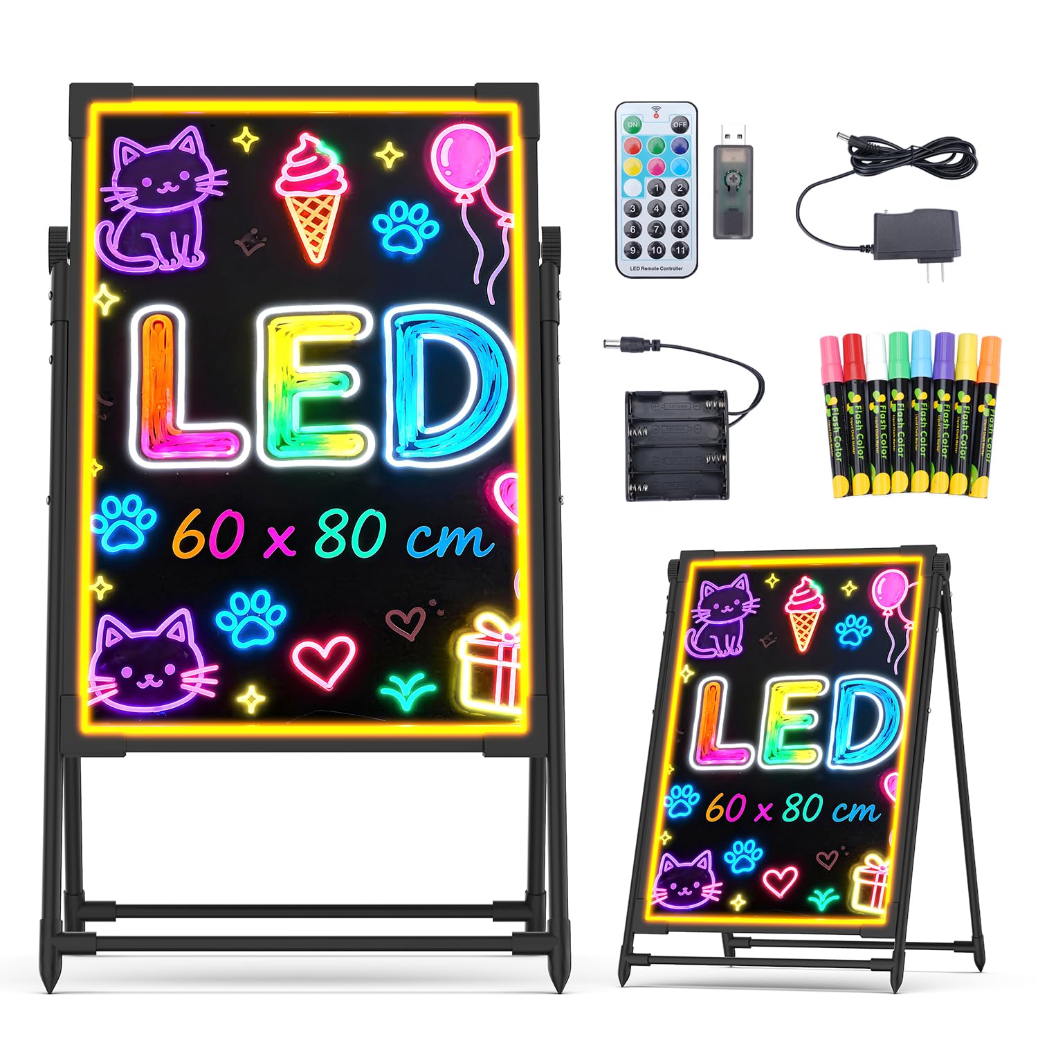 Amazon | 看板 led 電光掲示板 60x80cm 手書き看板 立て 壁掛け式两用