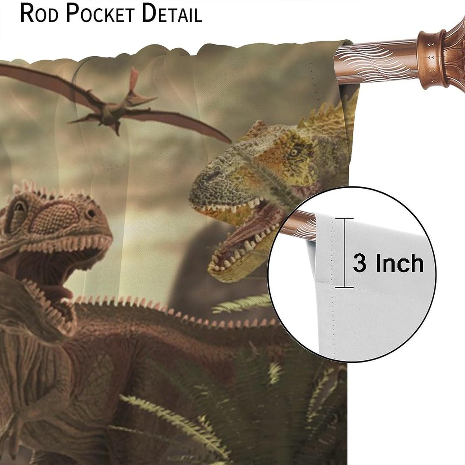 Brebasf Watercolor Tropical Dinosaur Theme Blackout Curtains Rustic Jurassic Forest Wildlife Pterodactyl Triceratops Dino Window Thermal Insulated Darkening Rod Pocket Curtains 2 Panels 72"L x 31.5"W