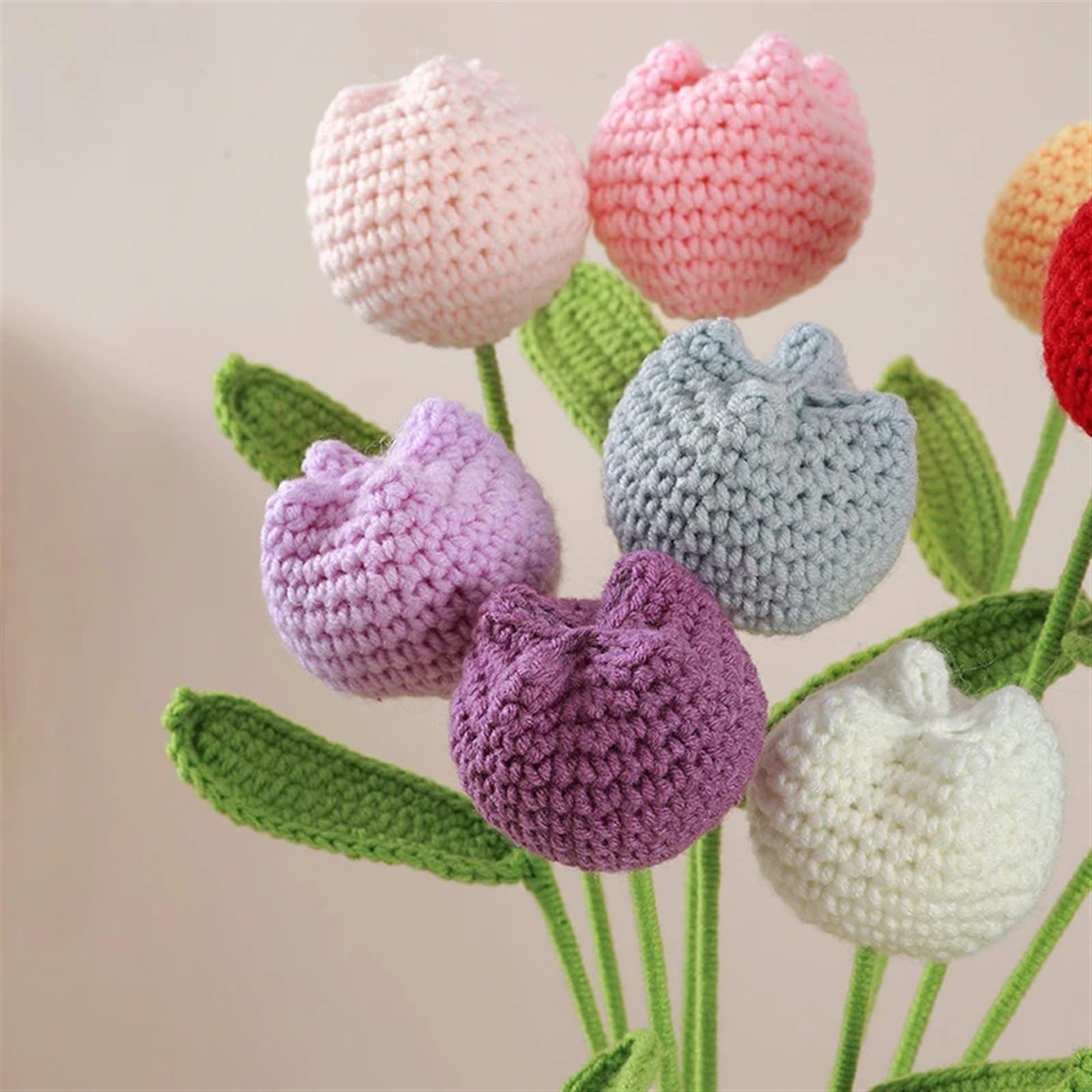 Sztuczne kompozycje kwiatowe, Wełna szydełkowa ręcznie robiona tulipan sztuczny bukiet kwiatów akcesoria do dekoracji stołu w jadalni wystrój pokoju(6pcs Blue)