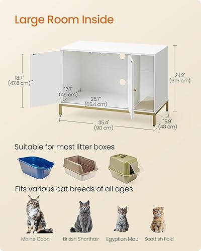 Miniatura 5 de Feandrea Caja de arena moderna para gatos, muebles ocultos, con alfombrilla para rascar, patas altas, casa para gatos, mesa auxiliar lateral, 35.4 x