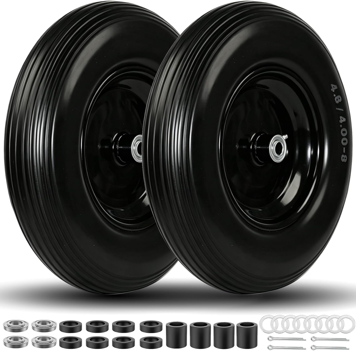 4.80/4.00-8 Tire and Wheel, 16” Wheelbarrow Tires Flat Free