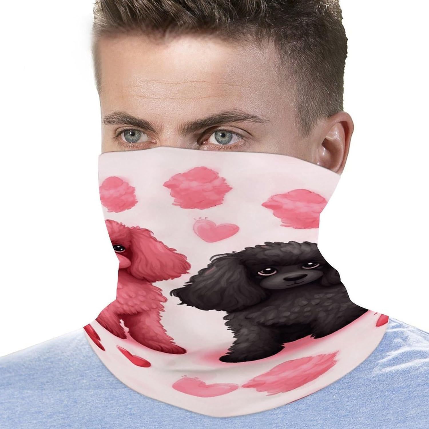 Pink Poodles Dogs Neck Gaiter UV Protection Polyester Face Gaiter Breathable Quick Dry Head Wrap Multifunctional Stretchy Seamless Bandana for Outdoor Cycling Hiking Skiing Running