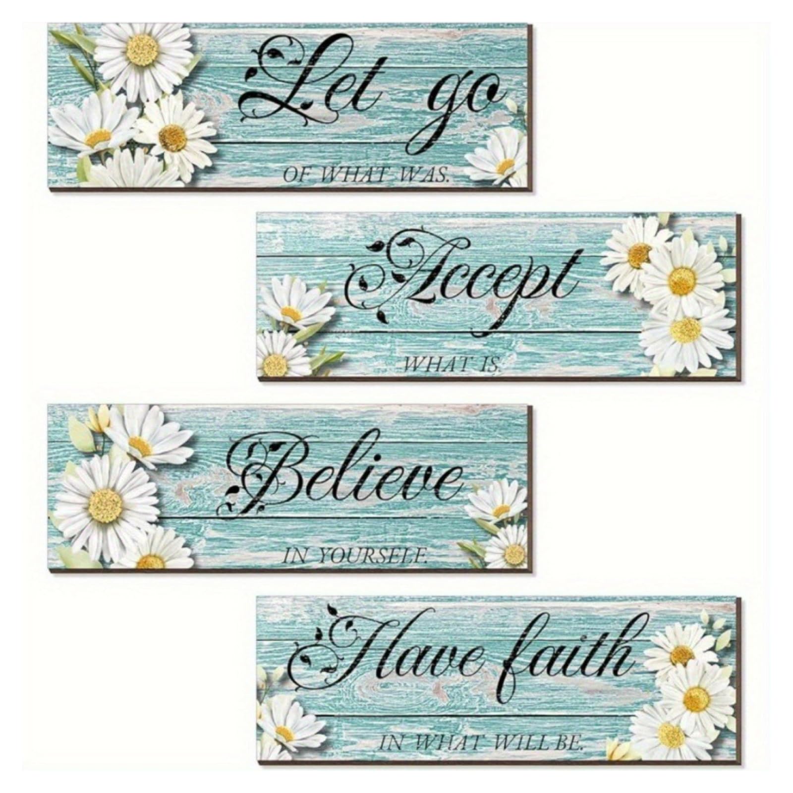 crystine Bathroom Pictures Wall Decor Art：4 Pcs Bathroom Wall Decor Wood Bathroom Sign & Plaque Bathroom Wall Art for Bathroom Spa Rustic Vintage Farmhouse Laundry (Daisy)
