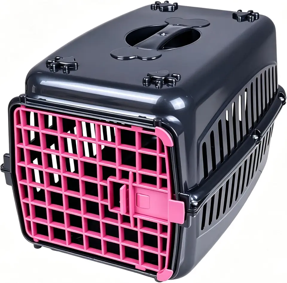 Caixa de Transporte Reforçada em 3 Tamanhos P/M/G para Cães e Gatos, Ideal para Viagens de Carro e Avião (Rosa,Nº1 - até 3kg)
