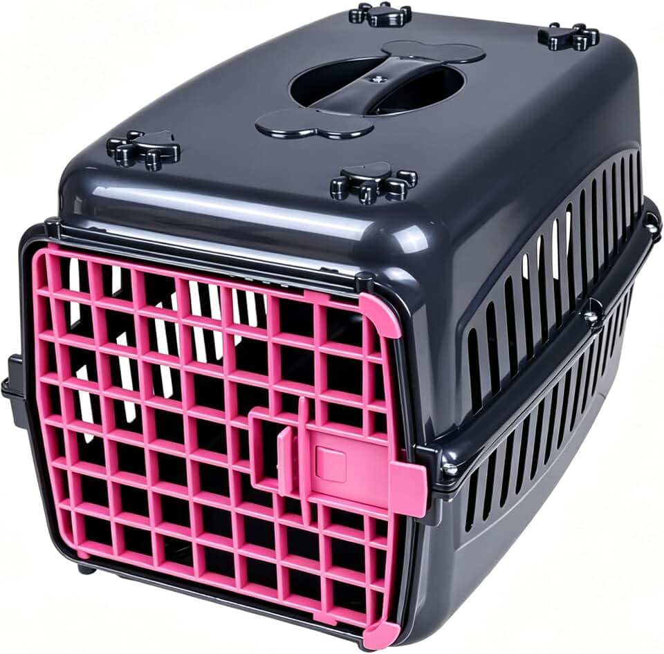 Caixa de Transporte Reforçada em 3 Tamanhos P/M/G para Cães e Gatos, Ideal para Viagens de Carro e Avião (Rosa,Nº1 - até 3kg)