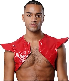 Men's Shiny Faux Leather Shoulder Shrug Cap Sleeves Vest Tops Armor Crop Tops Muscle Cardigan