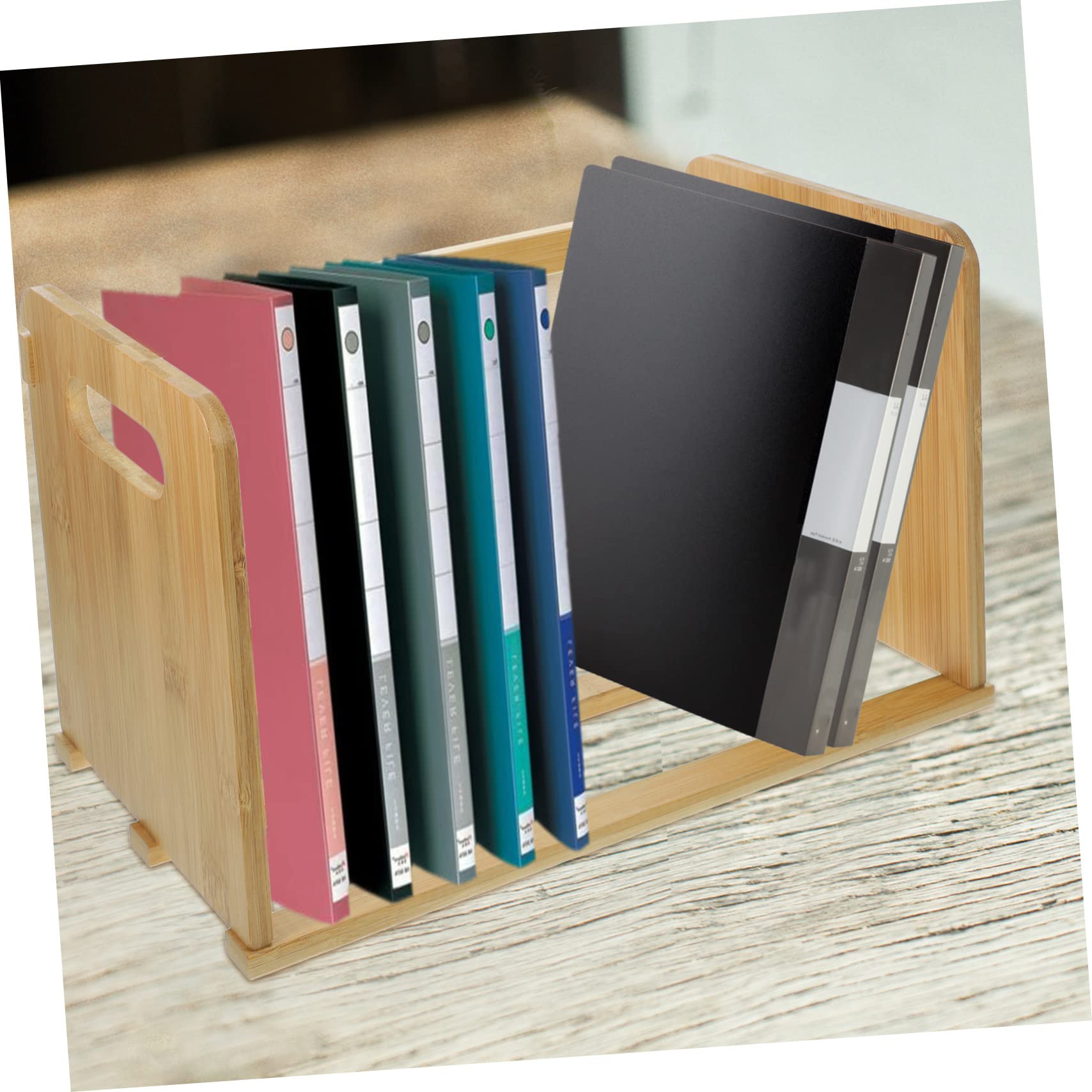 Homoyoyo Espositore per Dischi in Vinile Porta Libri e Riviste Scaffale da Scrivania in Legno Naturale Organizzatore per Ufficio e Casa Design Aperto per Mantenere Ordine