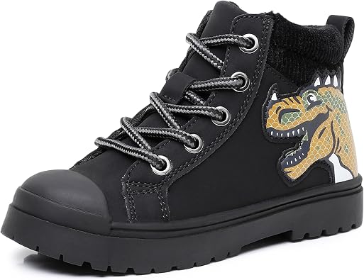 Ahannie Toddler Boys Boots, Kids Dinosaur Water Resistant Fall Winter Boots | Easy Hook Loop/Side Zip, Protective Toe, School & Outdoor, Toddler/Little Kid,
