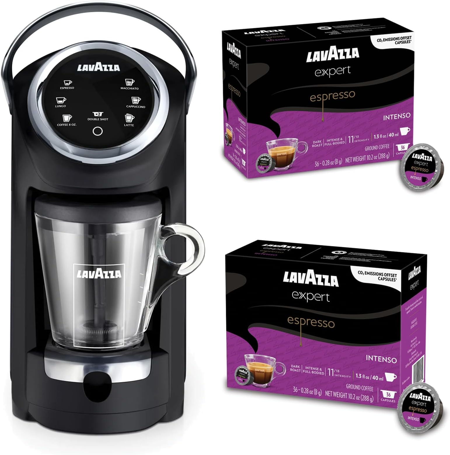 Lavazza Classy Plus Coffee Maker – 72 Count Intenso Espresso Capsules – Dual Brew Espresso & Lungo Machine Compatible Expert Capsules