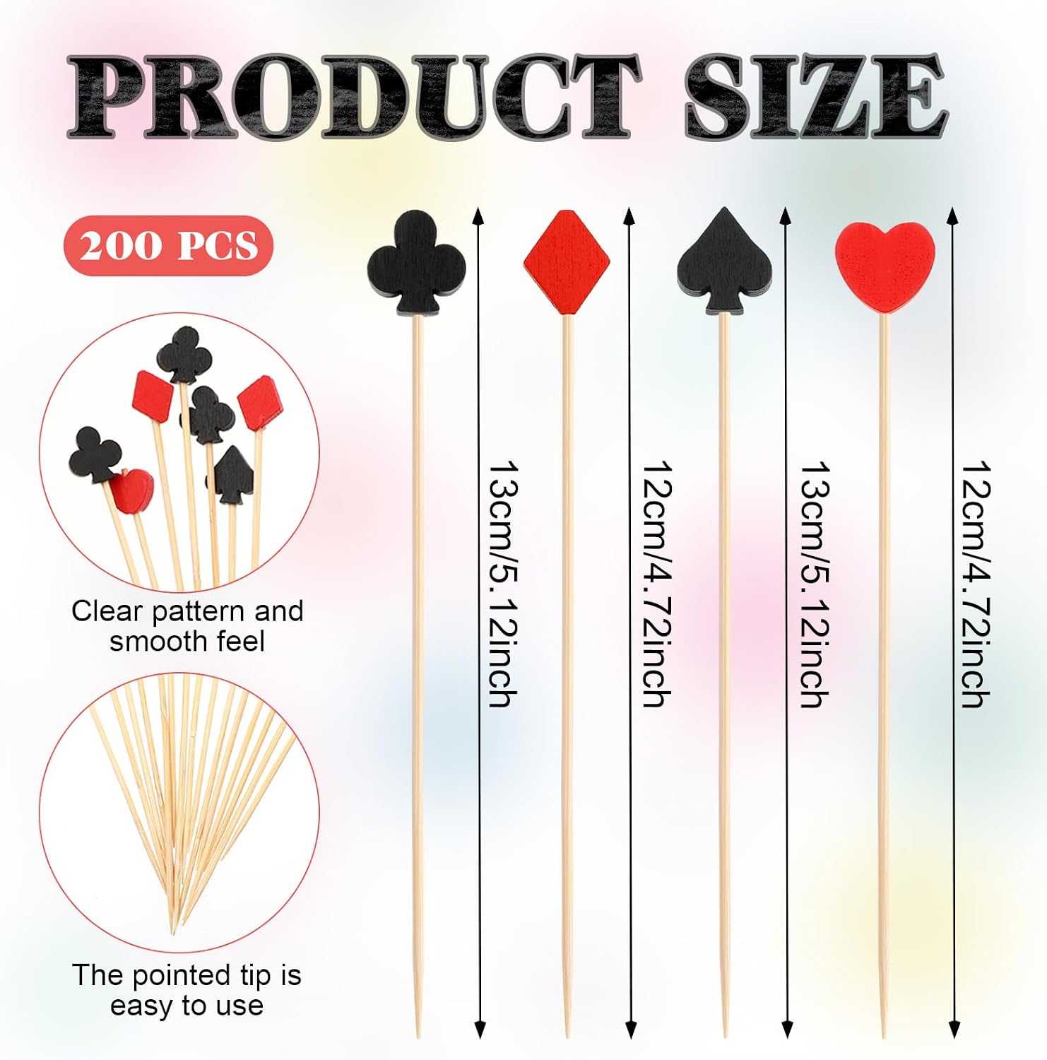 200 PCS Casino Toothpicks 4.7 Inch Playing Card Toothpicks for Appetizers, Bamboo Funny Cocktail Picks for Drinks Fruit Garnish Food Sandwich Dessert Casino Themed Party Supplies