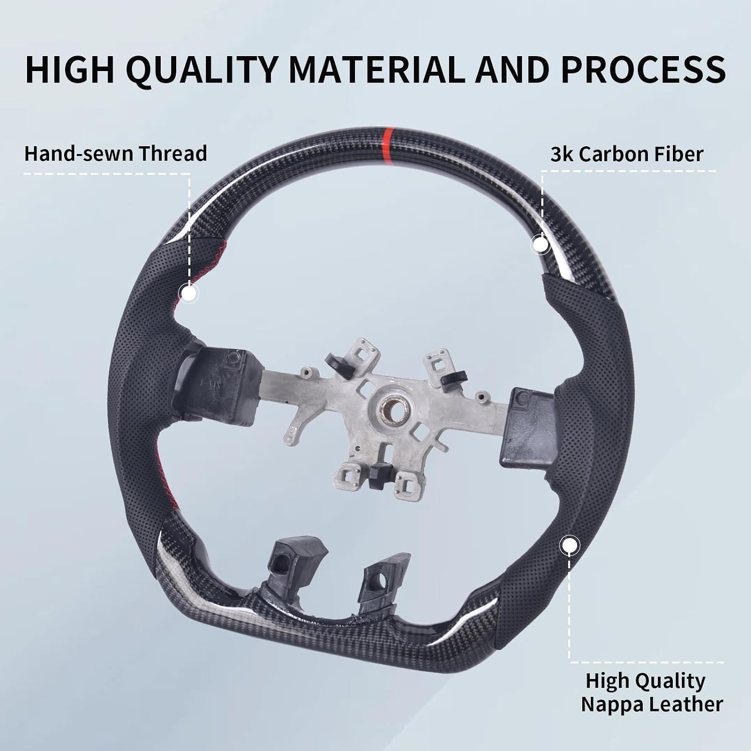 Real Carbon Fiber Steering Wheel for Dodge Ram 1500 2011-2017 Without Paddle Shifter Holes, D-shaped Flat-bottom Perforated Leather Grip