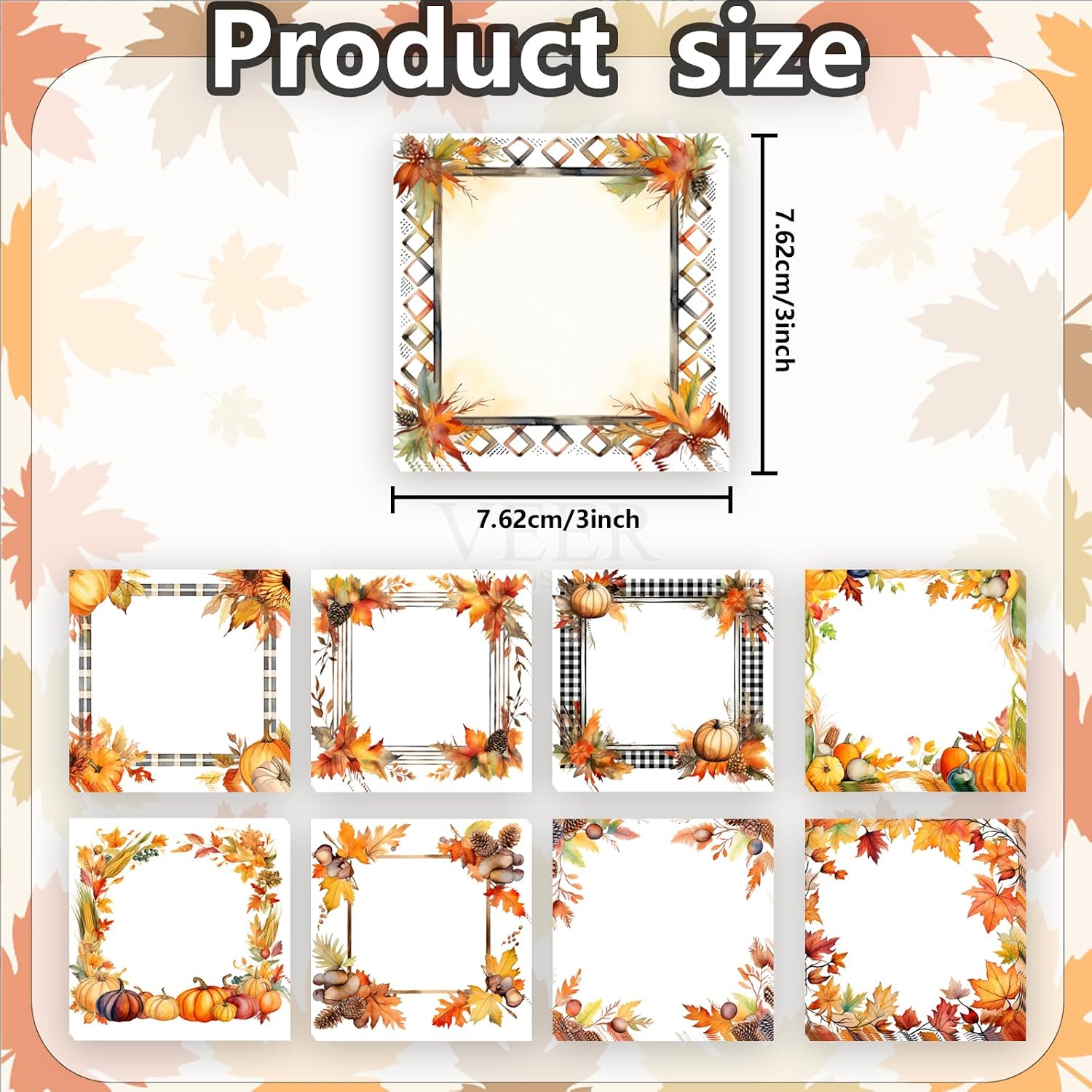 9 Pieces Fall Sticky Notes 3x3 Inch Cute Fall Pumpkin Maple Leaf Note Pads Adesive Autumn Memo Notes for Reminder Studying Planning School Office Home Teacher Student Present, 9 Designs image 2