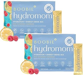 Boobie Hydromom Superfood Electrolyte Drink Mix, Blue Raspberry Lemonade | Refreshing Energy & Hydration Boost for Mamas | On-The-Go & Travel Essentials for Pregnancy, Lactation, & Beyond - 2 Pack