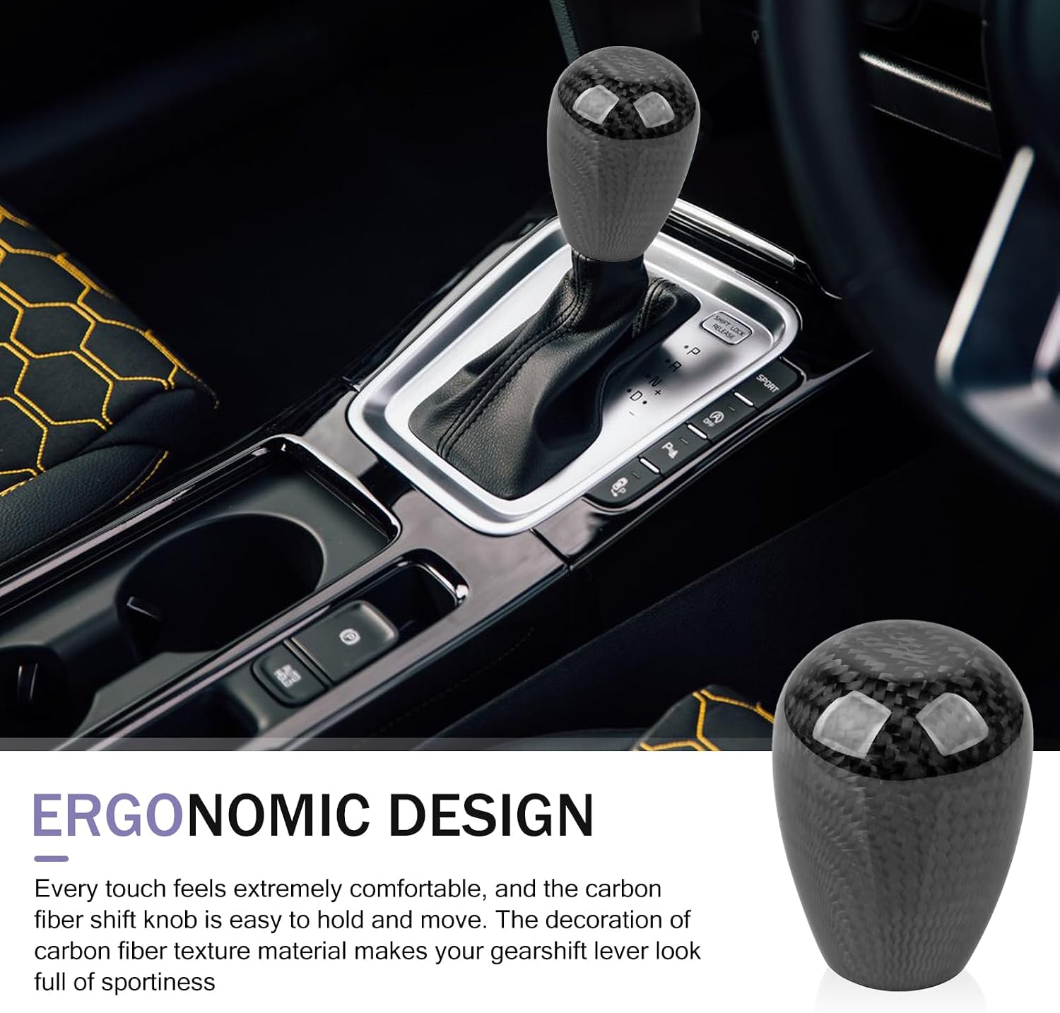 Carbon Fiber Gear Shift Knob, Universal Manual/Automatic Shifter with 3 Thread Adapters, Cool Design Shift Lever Knob Head, Sporty Interior Upgrade for Most Cars (Carbon)