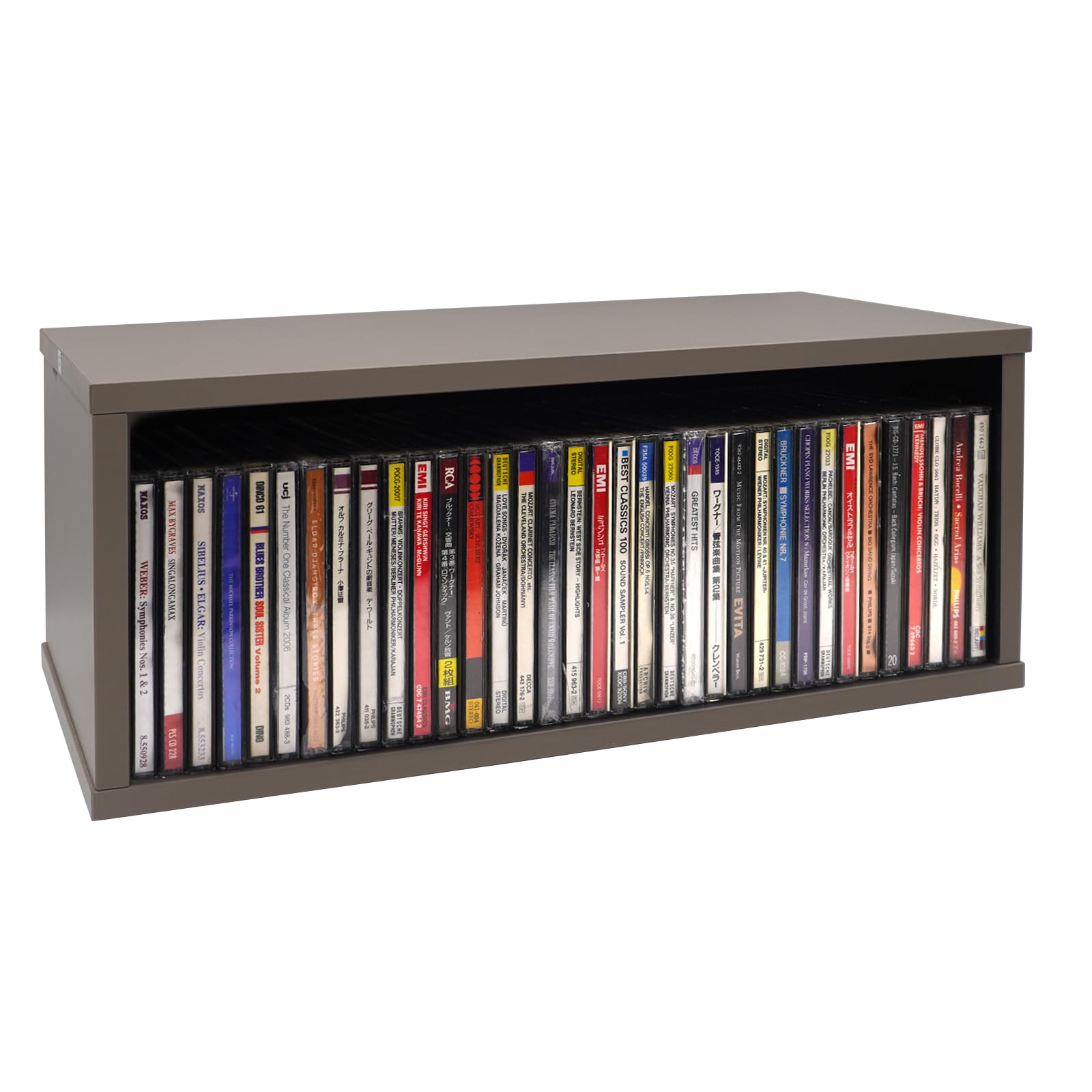 AndicAgeCD Storage Rack CD Display Rack for 35 CDs DVD Holder Storage Box for Media Shelf Storage and Organization (Grey)