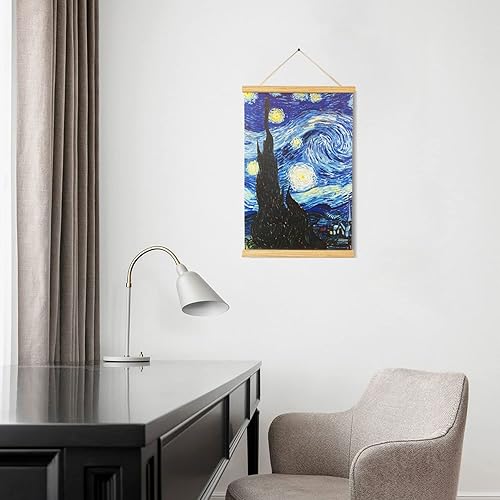 Miniatura 6 de THVANART Van Gogh - Pósteres e impresiones artísticas en lienzo para pared, diseño de noche estrellada enmarcada de madera de roble, decoración de
