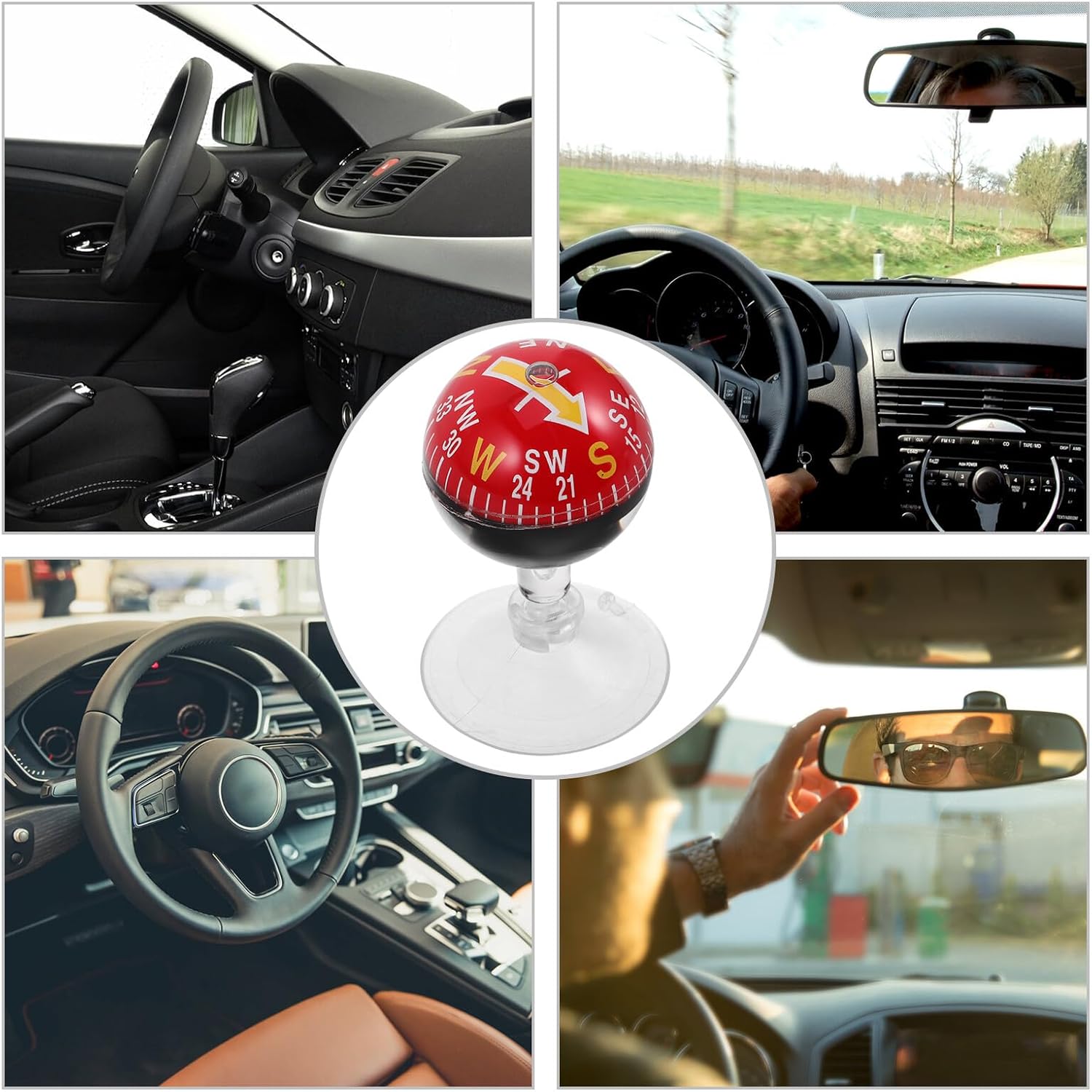 NUOBESTY Plastic Car Dashboard Compass with 38mm Suction Cup, Red Vehicle Navigation Compass for Outdoor, Marine, and Automotive Use
