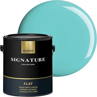 EVOLVE Signature Collection Luxury Interior Paint & Primer, Flat Sheen (Aqua Turquoise), 1 Gallon – Premium One-Coat Coverage, Low VOC, Low Odor, Washable Finish for Walls, Ceilings & Trim