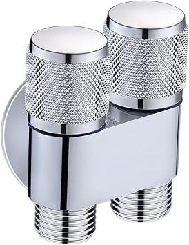 1 in Two Out Double Control Valve 1 in Two Out Double Control Angle Valve G1/2inch 1 in Two Out Valve for Bathroom Kitchen Shower, Silver